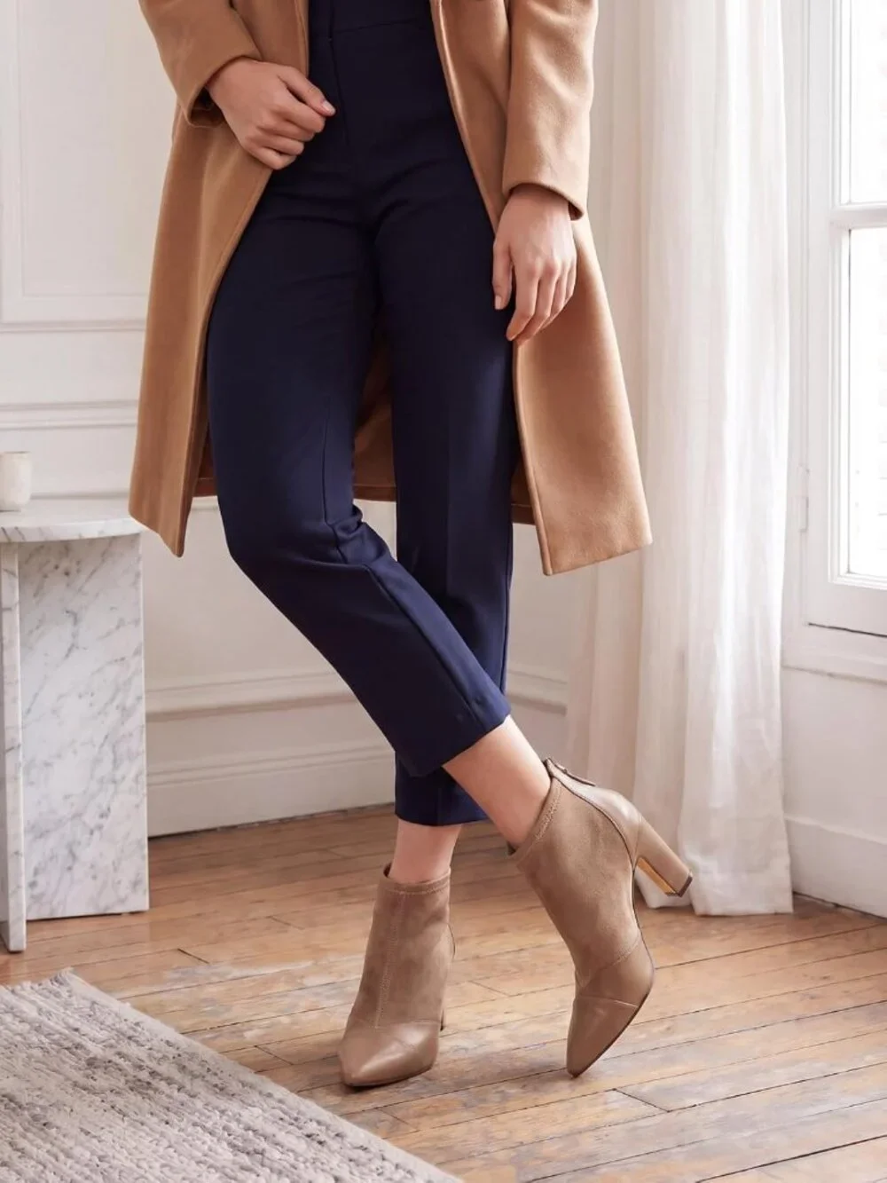 Women's Taupe Pointed Toe Stiletto Heel Splicing Back Zipper Ankle Boots